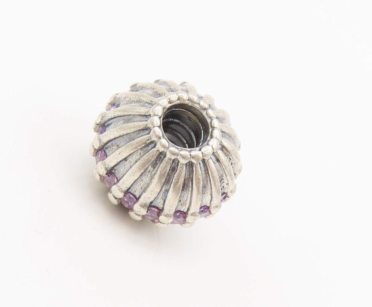 PANDORA 925 Sterling Silver  Vintage Solid Purple Stone Bead Pendant  PT22376