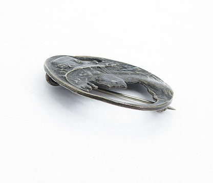 925 Sterling Silver Vintage Oxidized Woman's Profile Round Brooch Pin BP1622