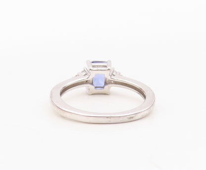 925 Sterling Silver Vintage Ring Rectangle Cut Blue & White CZ  Sz 7  RG30044