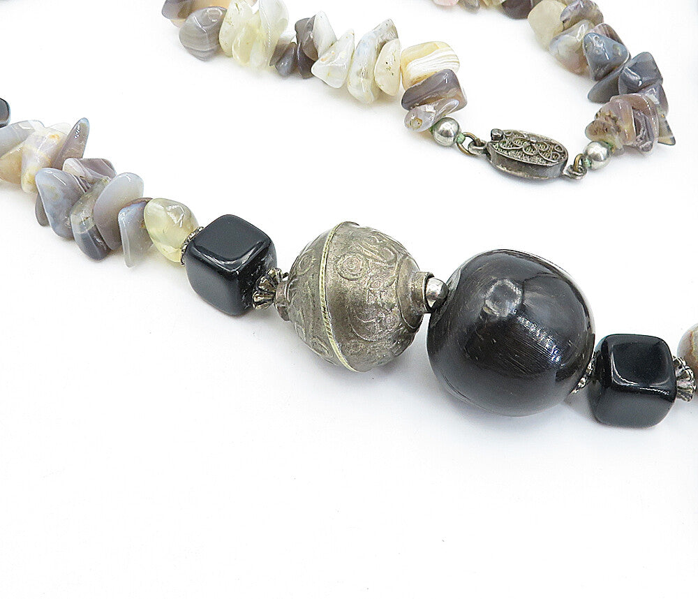 Solid Silver Vintage Multi Gemstone Butterfly Beaded Necklace NE1003