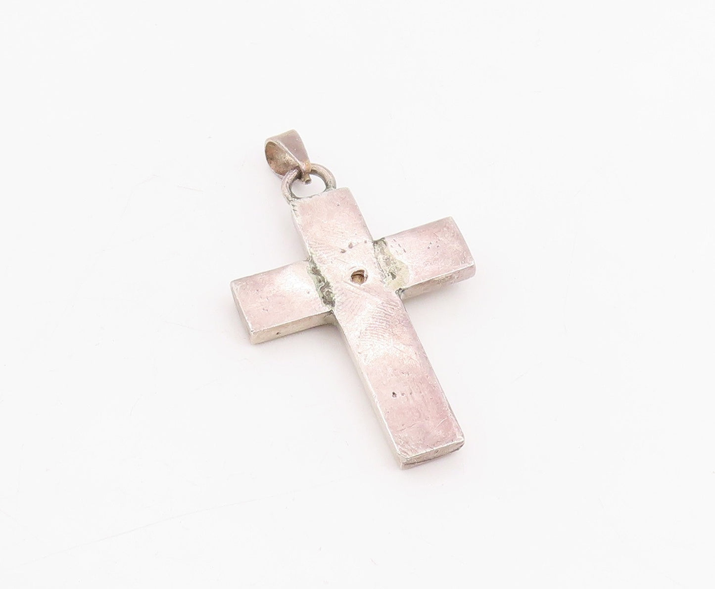 925 Sterling Silver Vintage Pendant Real Diamond & Sapphire Holy Cross  PT25878