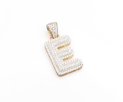 925 Sterling Silver Vintage Pendant Gold Plated CZ Clustered Alphabet E  PT25006