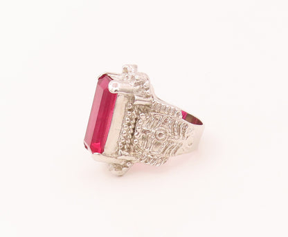 925 Sterling Silver Vintage Royal Design Lab Ruby Ring Sz 8.5  RG26607