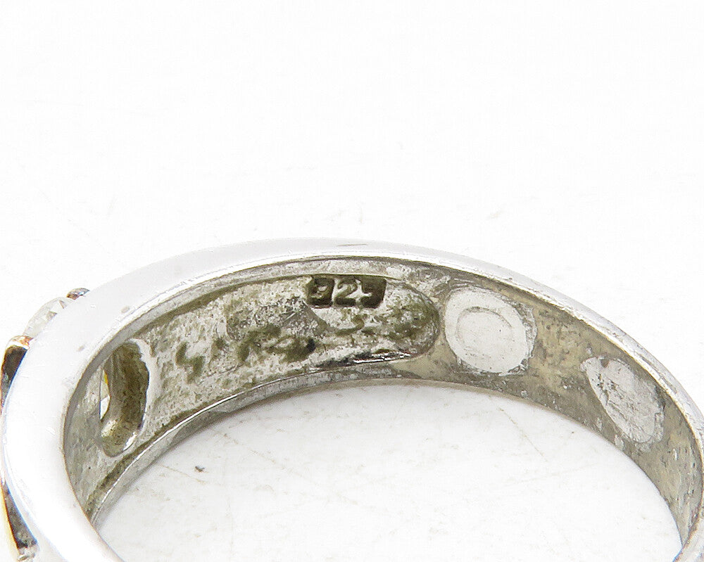 925 Sterling Silver  Topaz Two Tone Love Hearts Shiny Band Ring Sz 7  RG12327