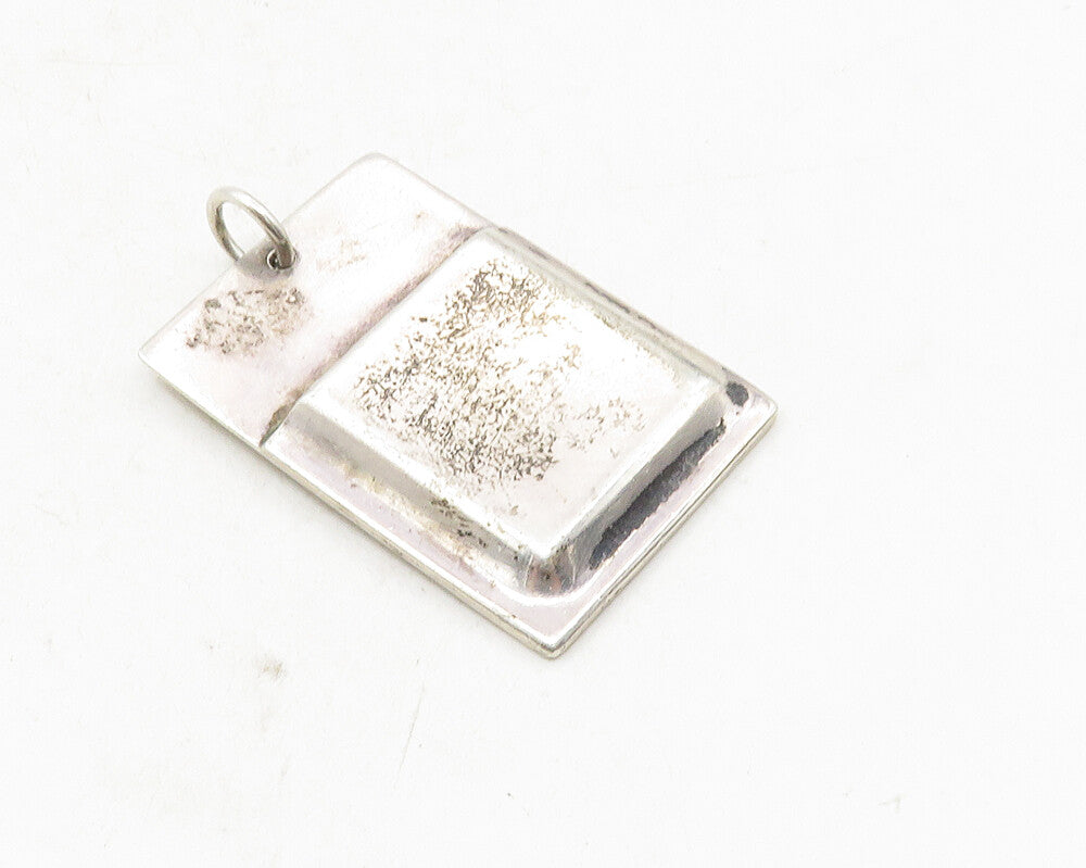 MEXICO 925 Silver  Vintage Etched Little Girl Square Drop Pendant  PT7256