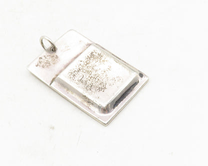 MEXICO 925 Silver  Vintage Etched Little Girl Square Drop Pendant  PT7256