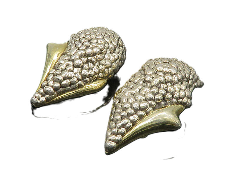 DESIGNER 925 Silver & 14K GOLD  Vintage Hollow Non Pierce Earrings  EG11233