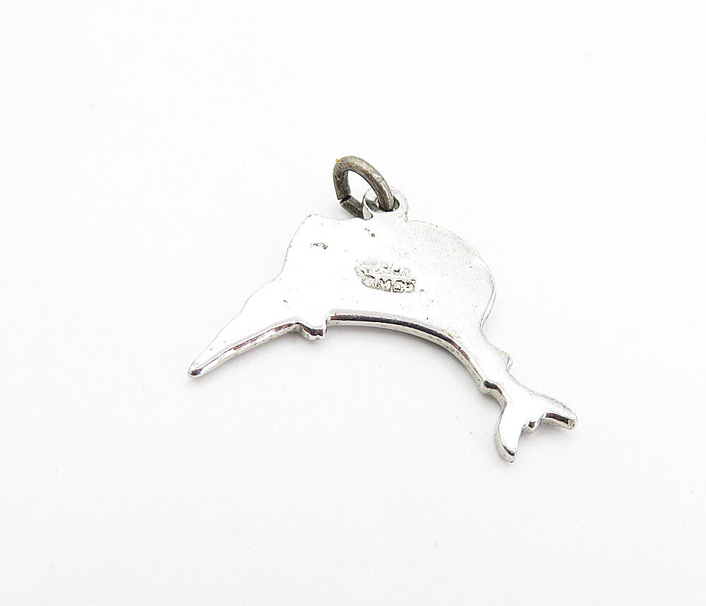 925 Sterling Silver  Petite Enamel Coated Swordfish Motif Drop Pendant  PT6348