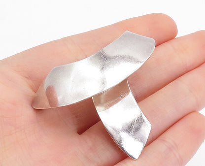 MEXICO 925 Sterling Silver  Vintage Shiny Polished Ribbon Brooch Pin  BP1663