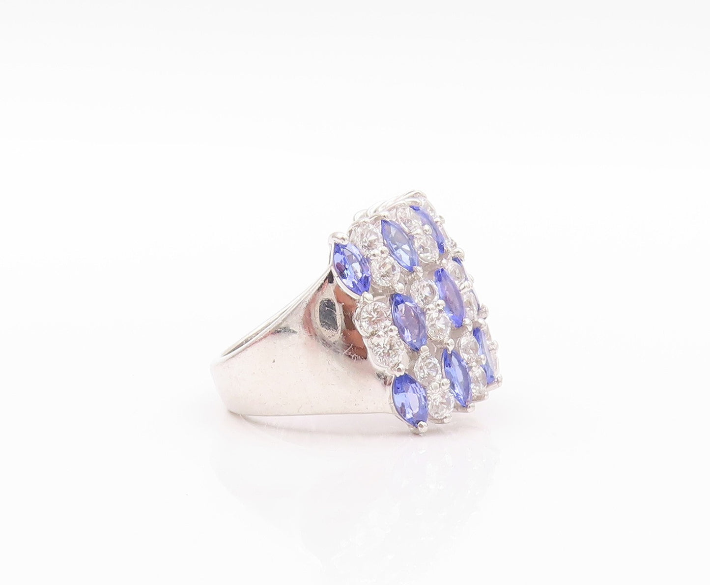 925 Sterling Silver Vintage Ring Minimalist Tanzanite & CZ Bands  Sz 7  RG32333