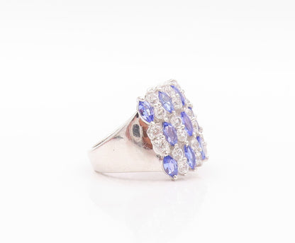 925 Sterling Silver Vintage Ring Minimalist Tanzanite & CZ Bands  Sz 7  RG32333