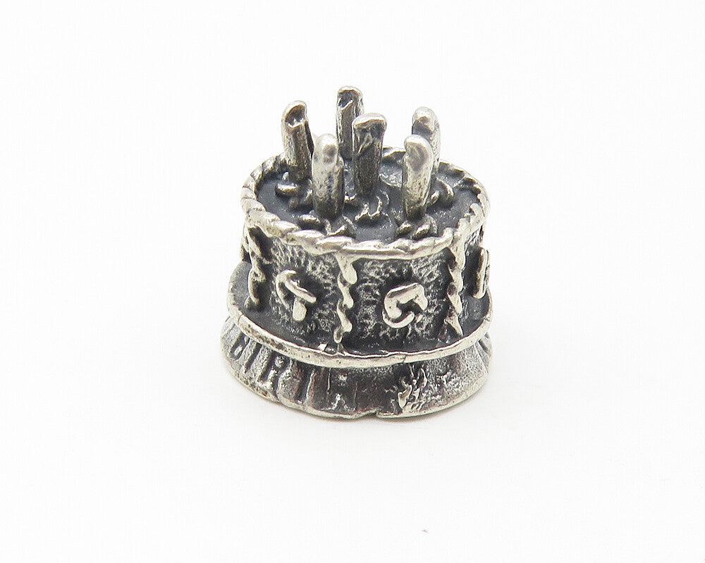 925 Sterling Silver  Vintage Petite Happy Birthday To You Cake Pendant  PT8685