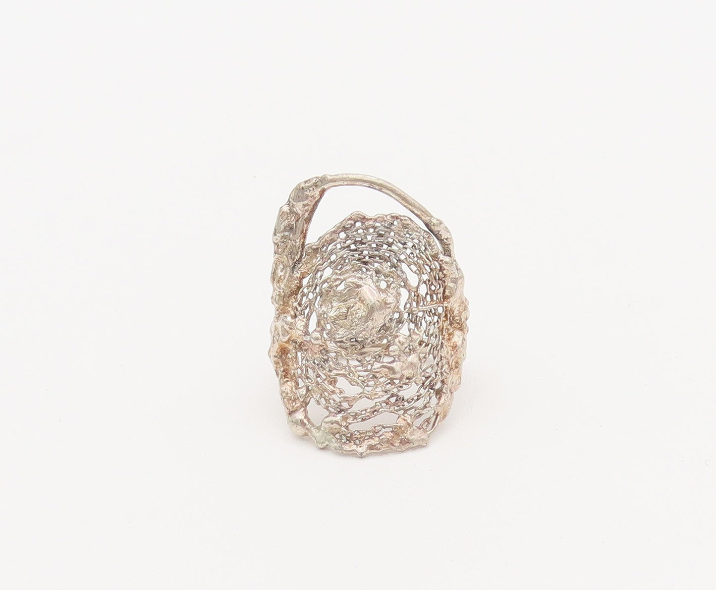 925 Sterling Silver Vintage Ring Gold Plated Solid Filigree Web  Sz 7  RG27964