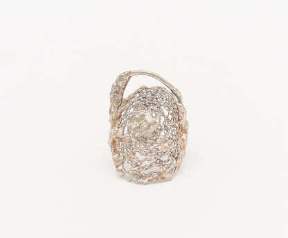 925 Sterling Silver Vintage Ring Gold Plated Solid Filigree Web  Sz 7  RG27964