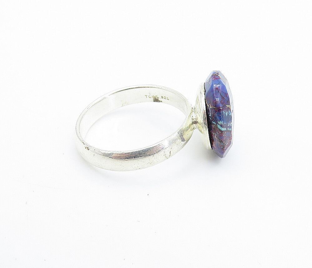 925 Sterling Silver  Faceted Purple Jasper Shiny Cocktail Ring Sz 7  RG8048