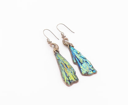 925 Sterling Silver Vintage Earrings Rainbow Kyanite Peacock Dangle  EG14515