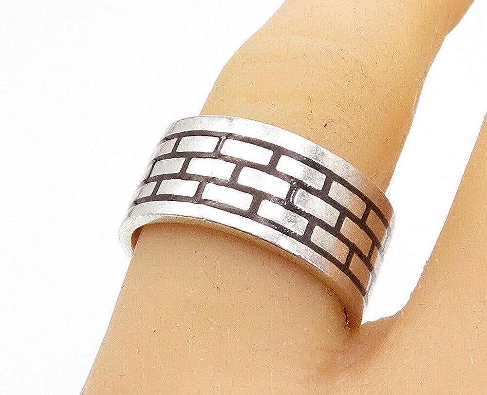 MEXICO 925 Sterling Silver  Vintage Enamel Brick Wall Band Ring Sz 7.5  RG3859