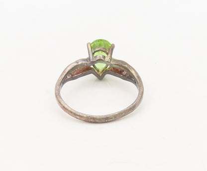 925 Silver  Vintage Swirly Carved Neck Pear Cut Green Topaz Ring Sz 8  RG27076