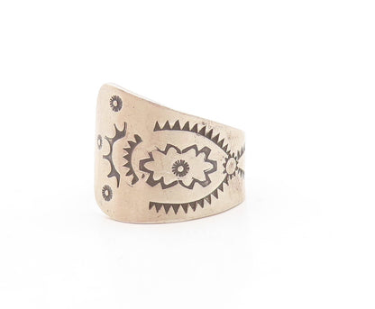 925 Sterling Silver Vintage Ring Brutalist Trible Design Etched  Sz 11  RG31352