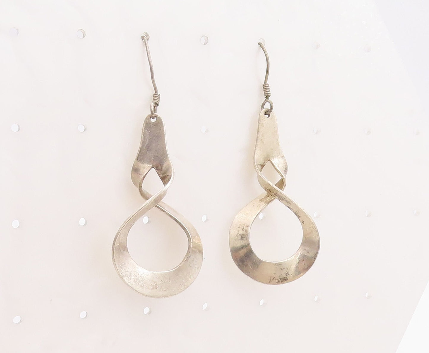 925 Sterling Silver Vintage Earrings MEXICO Cutout Twisted Drop Design  EG13176