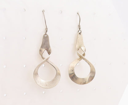925 Sterling Silver Vintage Earrings MEXICO Cutout Twisted Drop Design  EG13176