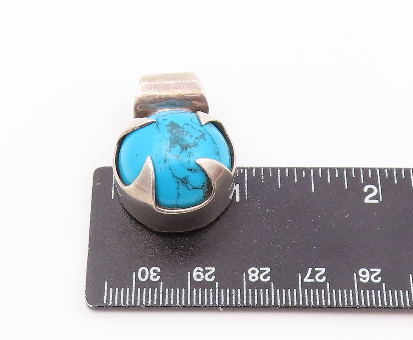 925 Sterling Silver Vintage Pendant MEXICO Cabochon Turquoise Charm  PT26471