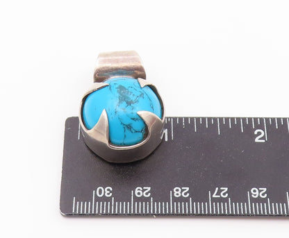 925 Sterling Silver Vintage Pendant MEXICO Cabochon Turquoise Charm  PT26471