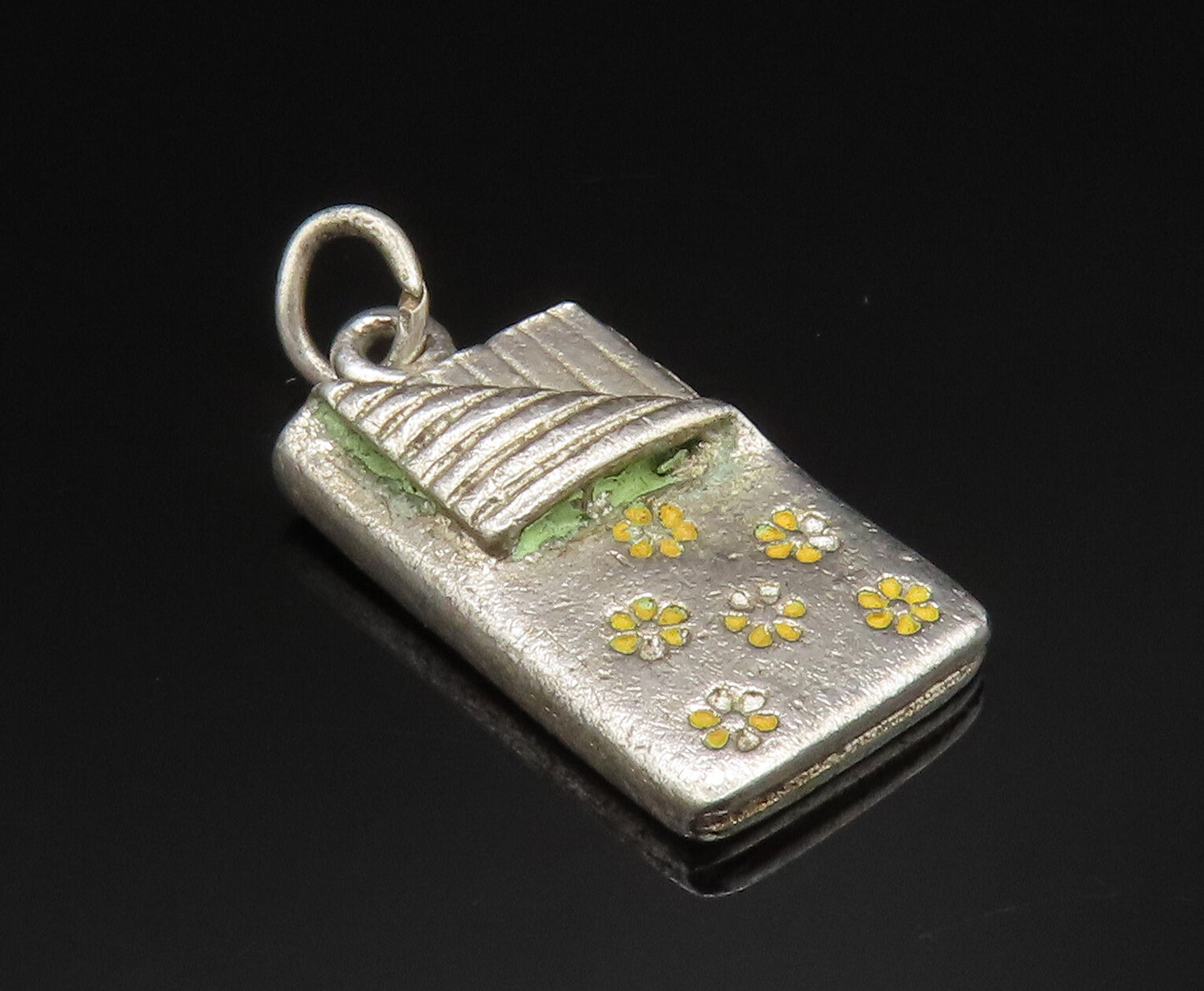 925 Sterling Silver   Vintage Slumber Party Enamel Flower Bed Pendant  PT20594