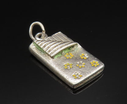 925 Sterling Silver   Vintage Slumber Party Enamel Flower Bed Pendant  PT20594