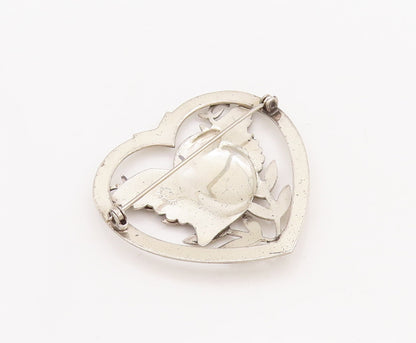 925 Sterling Silver Vintage Brooch Pin Antique Floral Cutout Love Heart  BP11080