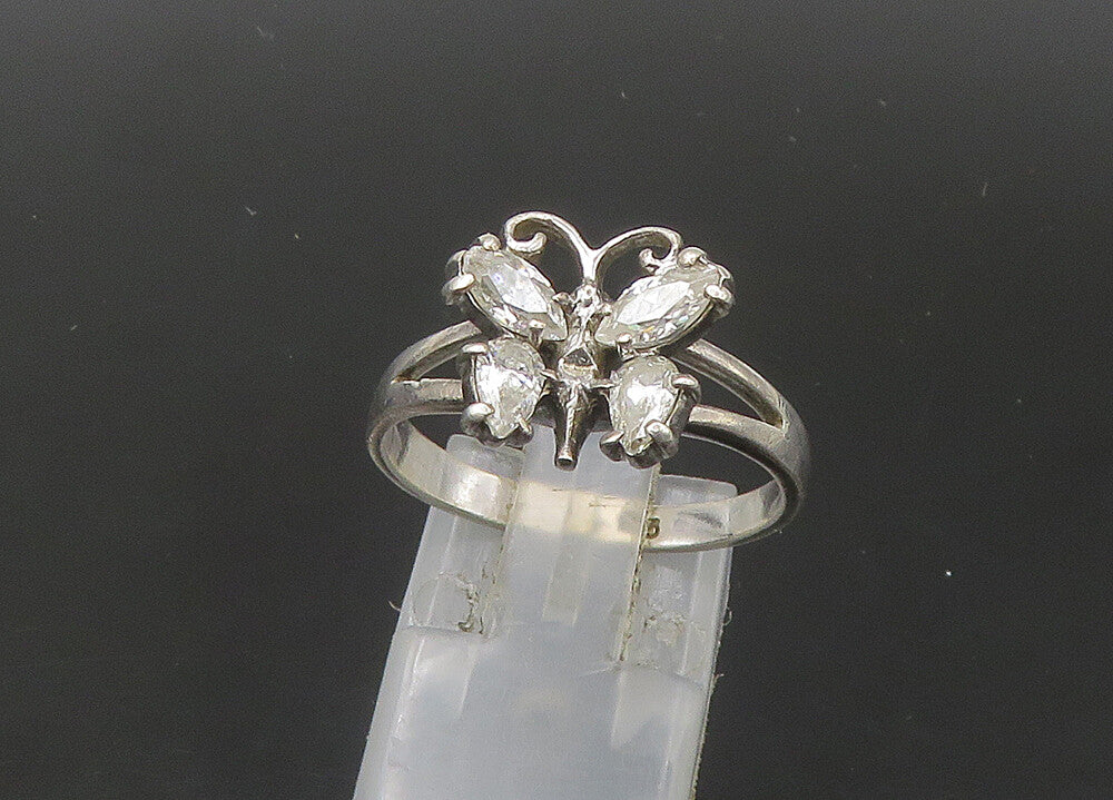 925 Sterling Silver  Vintage Cubic Zirconia Butterfly Band Ring Sz 8  RG22388