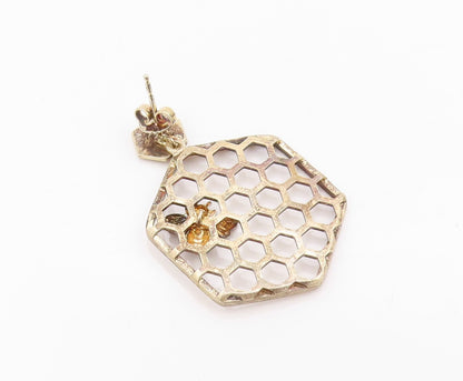925 Sterling Silver Vintage Earrings Gold Plated Designer Honeycomb  EG13329