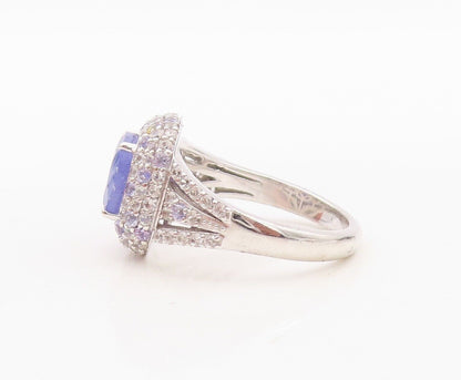 925 Sterling Silver Vintage Ring Square Tanzanite & Topaz Inlay Sz 7.5  RG30056