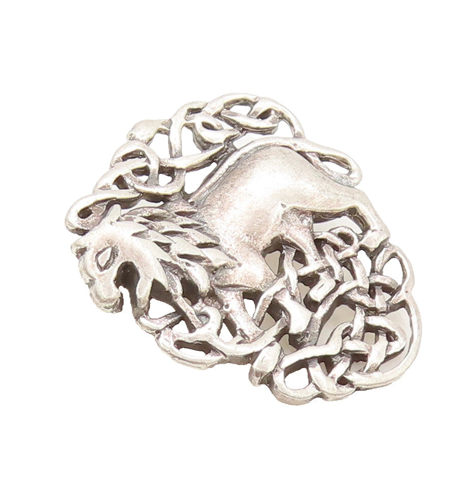 925 Sterling Silver  Vintage Antique Lion Royal Crest Brooch Pin  BP10438
