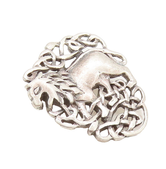 925 Sterling Silver  Vintage Antique Lion Royal Crest Brooch Pin  BP10438