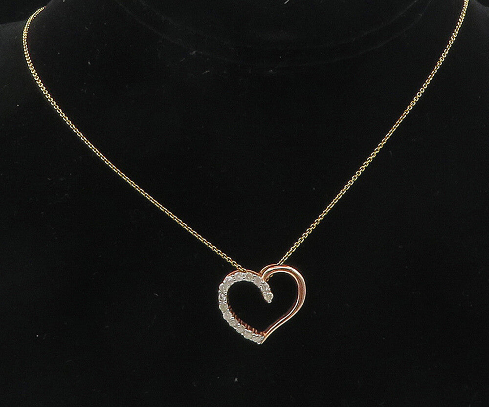 925 Silver  Genuine Diamonds Gold Plated Love Heart Chain Necklace  NE1962