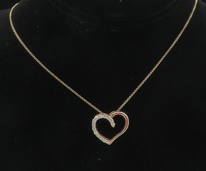 925 Silver  Genuine Diamonds Gold Plated Love Heart Chain Necklace  NE1962