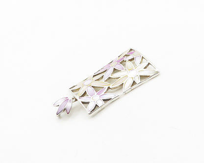 925 Sterling Silver  Vintage Mother Of Pearl Floral Cutout Pendant  PT15398