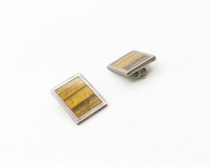 MEXICO 925 Sterling Silver  Vintage Tiger's Eye Non Pierce Earrings  EG8893