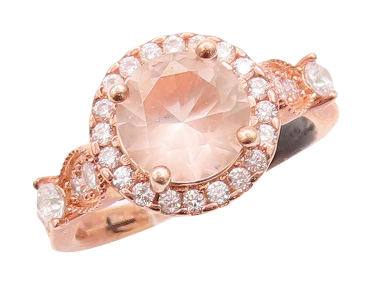 925 Sterling Silver Vintage Ring Rose Gold Plated Morganite & CZ  Sz 7  RG29831