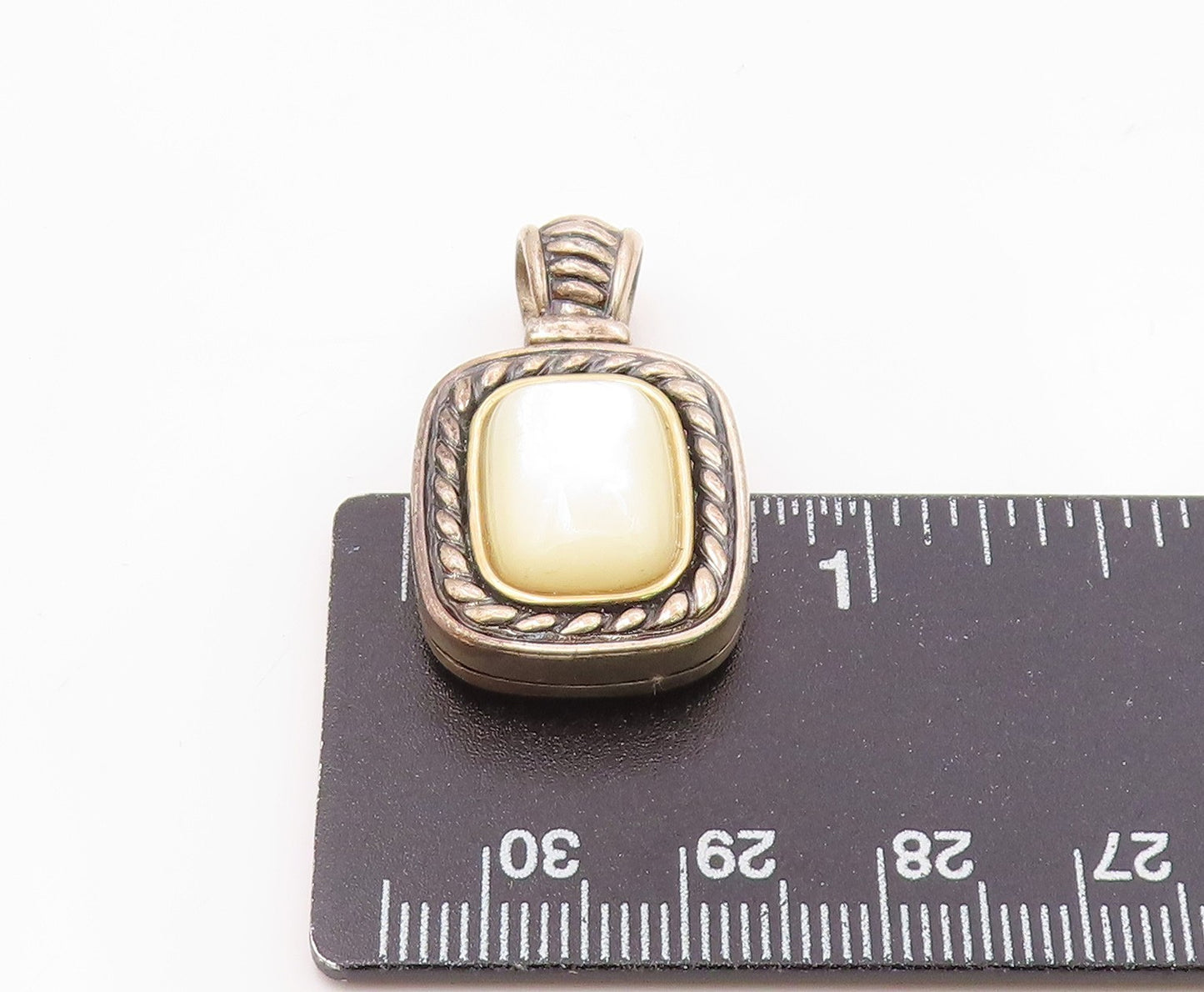 925 Sterling Silver & 14K GOLD  Vintage Mother Of Pearl Twist Pendant  PT18568