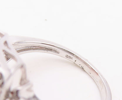 925 Sterling Silver Vintage Ring Rectangle Cut Pink Gemstone & CZ  Sz 7 RG30518