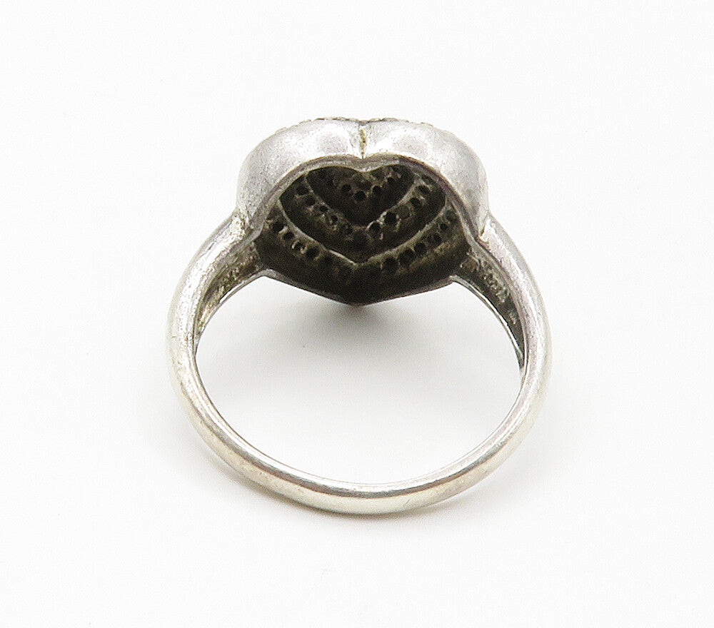 925 Sterling Silver Vintage Real Black & White Diamonds Band Ring Sz 8 RG15139