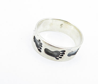 925 Sterling Silver  Vintage Shiny Footprints Pattern Band Ring Sz 10.5 RG7444