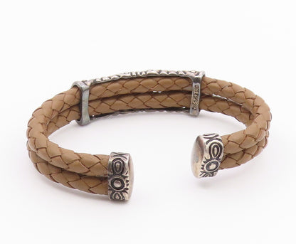 ESPO SIG 925 Silver  Vintage Brass Scroll Detail Leather Cuff Bracelet  BT9391