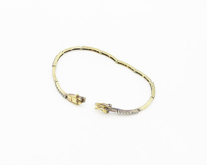 925 Sterling Silver  Shiny White Topaz Gold Plated Bar Chain Bracelet  BT7183
