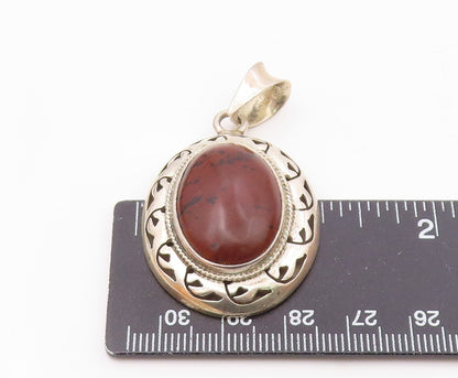 MEXICO 925 Sterling Silver  Vintage Cabochon Cut Jasper Shiny Pendant  PT13014