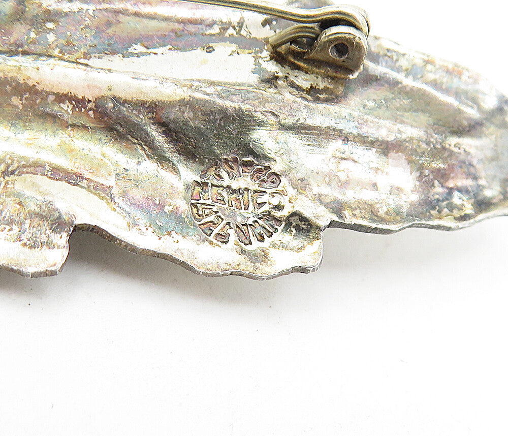 MEXICO 925 Sterling Silver  Vintage Oxidized Single Leaf Brooch Pin  BP1671