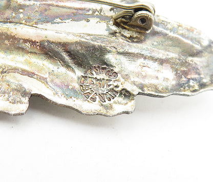 MEXICO 925 Sterling Silver  Vintage Oxidized Single Leaf Brooch Pin  BP1671