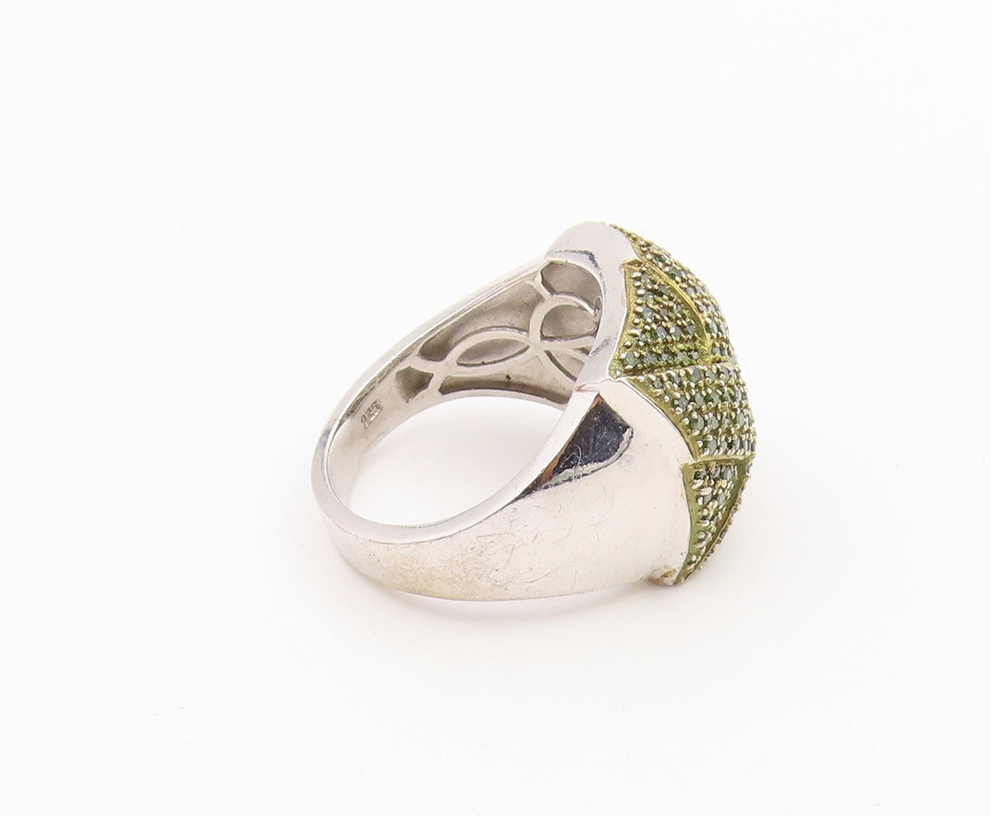 925 Sterling Silver Vintage Ring Real Diamonds Woven Cluster Band Sz 10 RG36619